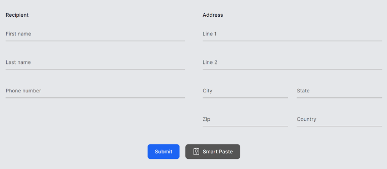 Componente Smart Paste preenchendo os campos de um formulário a partir do texto copiado, um exemplo de Azure OpenAI no .NET