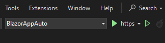 Visual Studio executando o projeto BlazorAppAuto como projeto de inicialização