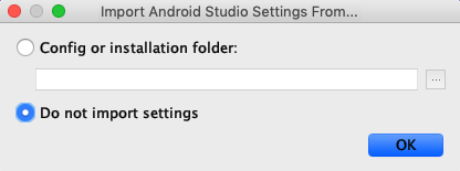 Assistente de configuração do Android Studio exibido na primeira execução, preparando o ambiente para o Flutter no macOS