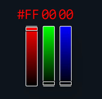 Código hexadecimal dividido em três pares de dígitos, um para cada canal de vermelho, verde e azul