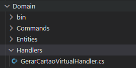 Pasta Handlers criada no projeto Domain com o arquivo do handler de geração de cartão