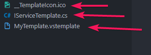 VS Code mostrando os três arquivos extraídos do template do Visual Studio