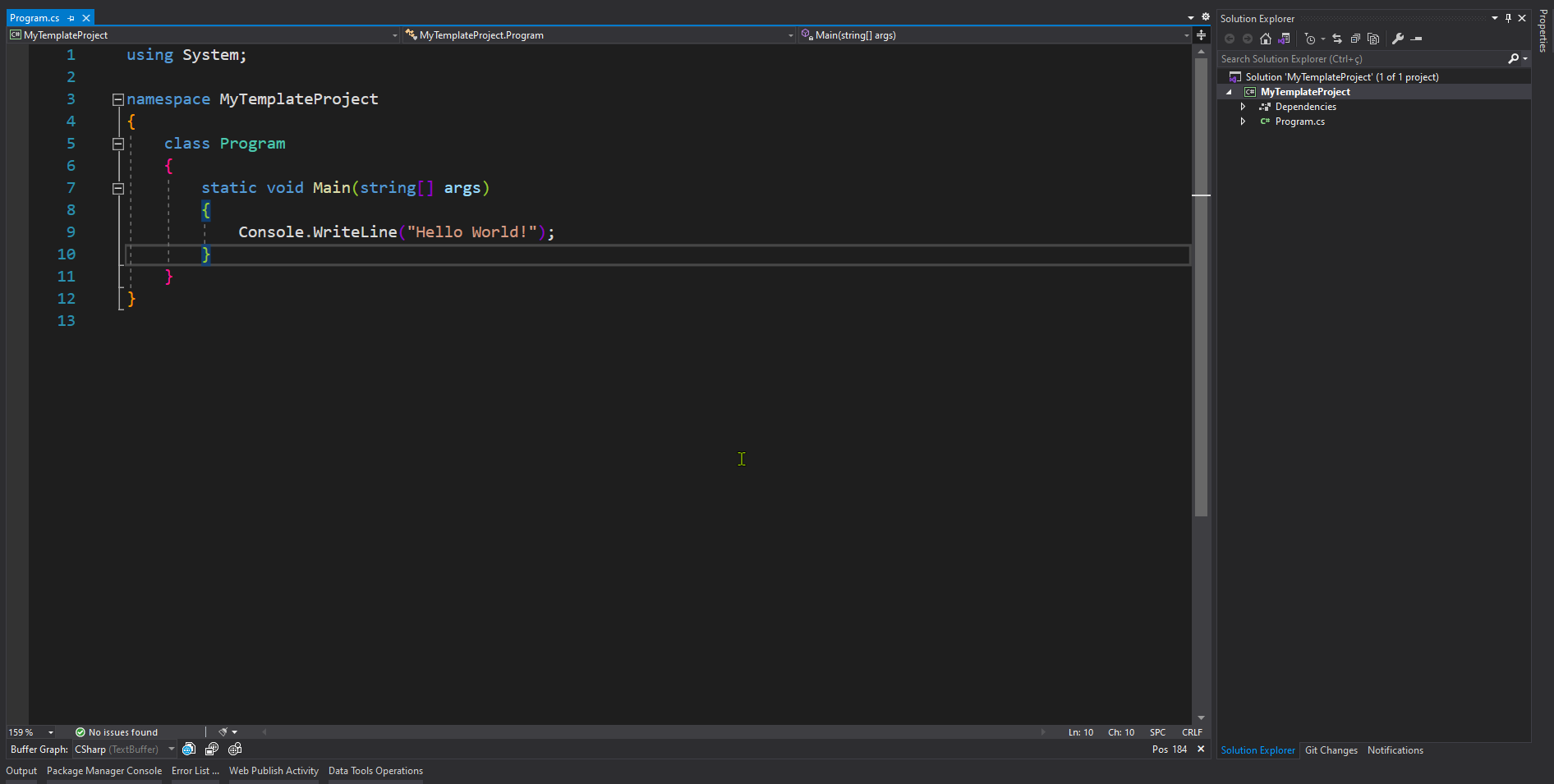 Gerenciador de soluções do Visual Studio com o menu de contexto para adicionar uma nova pasta ao template