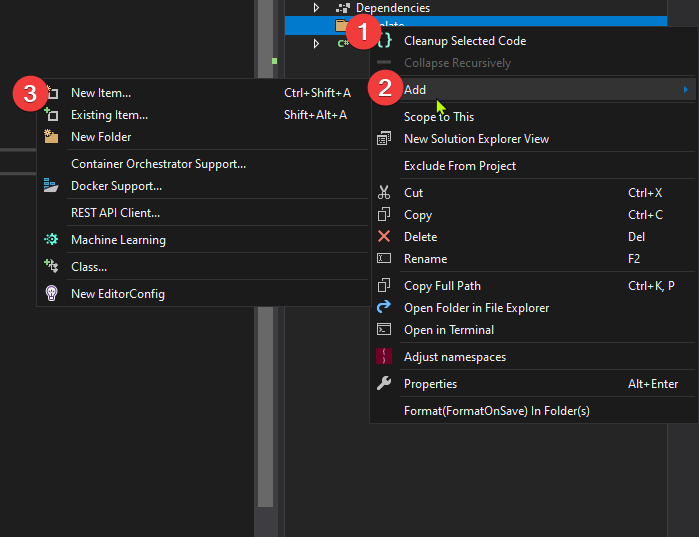 Janela Add New Item do Visual Studio com a opção Interface selecionada para o template