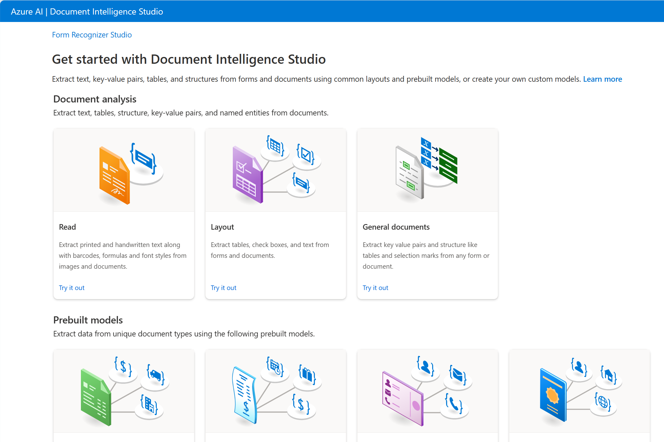 Tela do Azure Document Intelligence Studio destacando campos e valores extraídos de um formulário escaneado