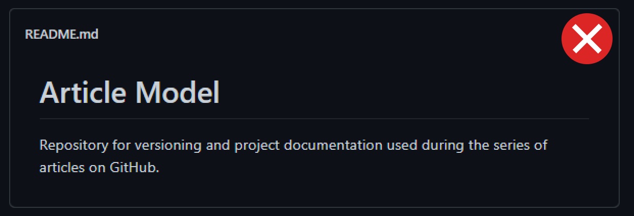 README de exemplo com apenas um título e uma frase de descrição, um caso de documentação com GitHub pobre