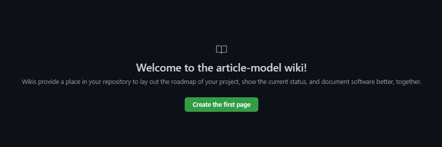 Wiki vazia com a mensagem de boas-vindas e o botão para criar a primeira página
