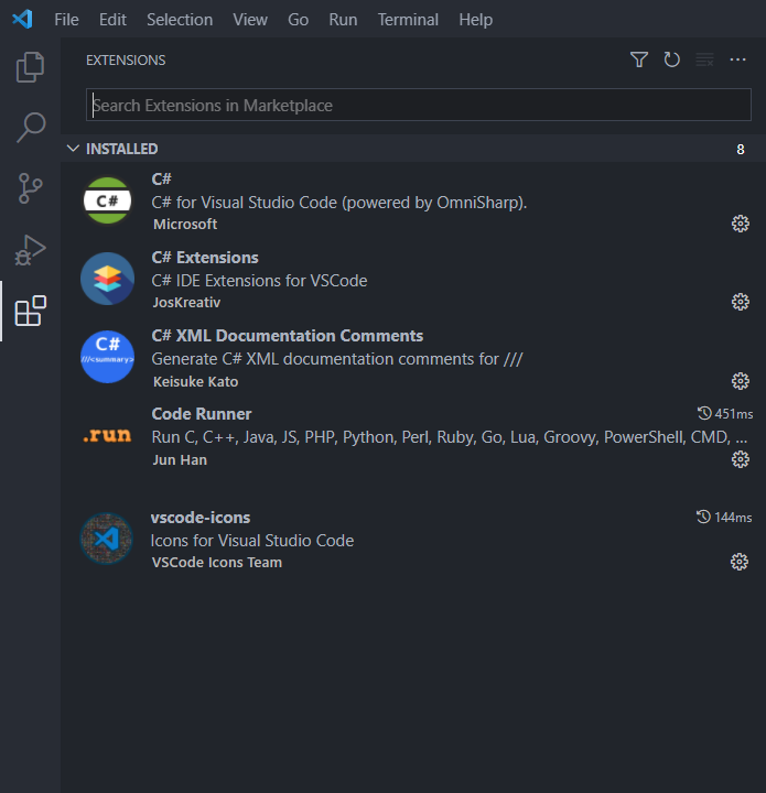 Lista de extensões do Visual Studio Code recomendadas para desenvolvimento em C#