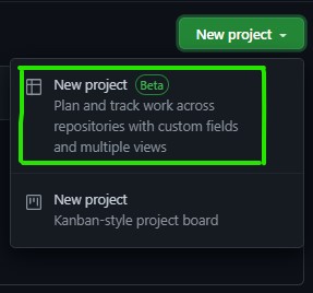 Tela de criação de um novo projeto com a escolha do modelo de visualização