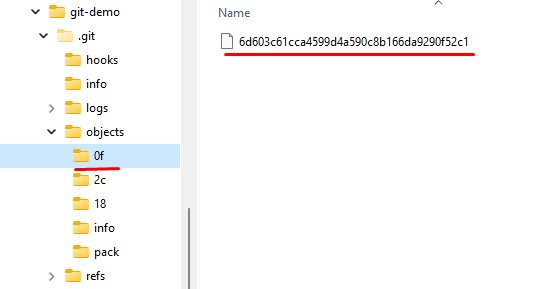 Subpasta de objects contendo o arquivo do objeto tree, nomeado com o restante do hash