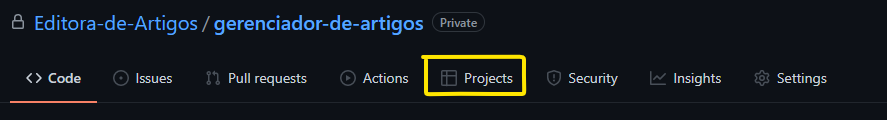 Aba Projects dentro de um repositório do GitHub listando os quadros vinculados a ele