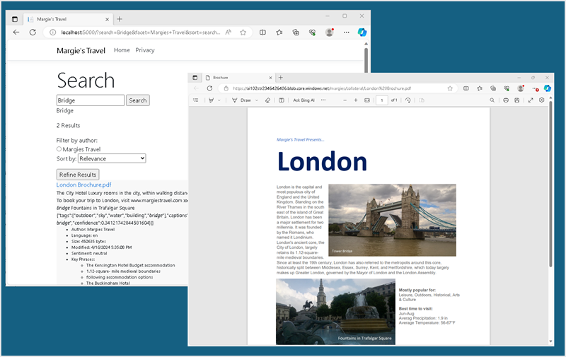 Site de viagens usando knowledge mining com Azure AI Search para pesquisar destinos a partir de informações extraídas de imagens e textos
