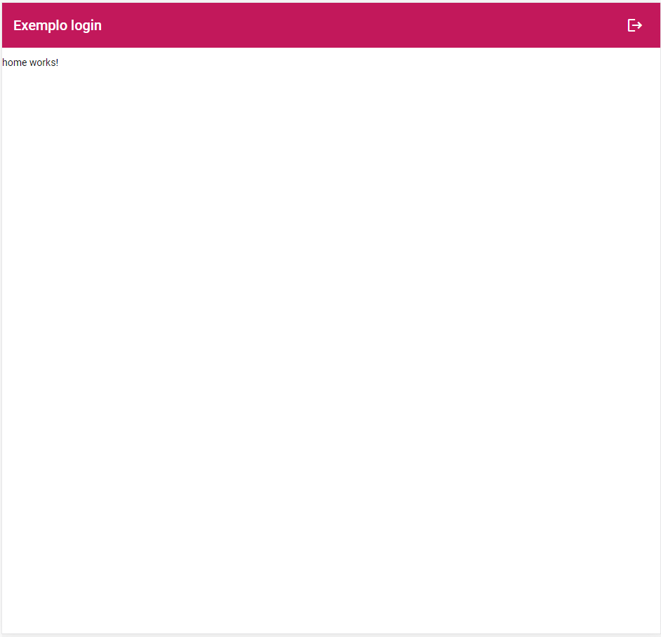 Aplicação de login com Angular rodando no navegador, exibindo a toolbar do layout e o conteúdo da Home