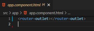 Arquivo app.component.html contendo apenas a tag router-outlet