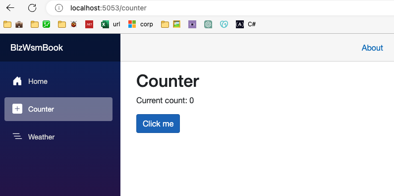 Página inicial de uma aplicação WebAssembly com o mesmo visual do modelo Server