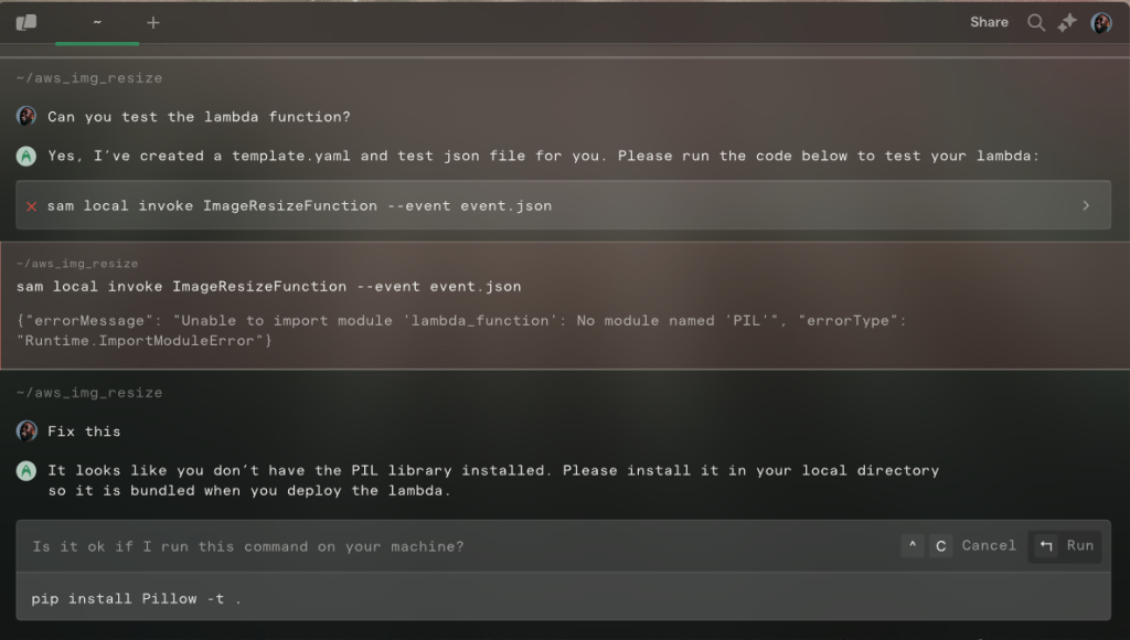Sessão do Warp no Windows usando o modo de agente para responder a um pedido em linguagem natural no terminal