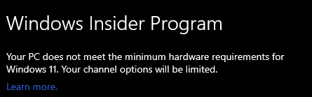 Mensagem de erro informando que o computador não atende aos requisitos para a instalação do Windows 11