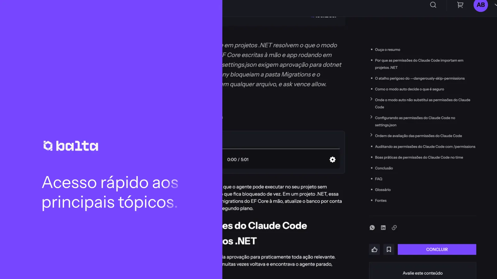 Acesso rápido aos principais tópicos