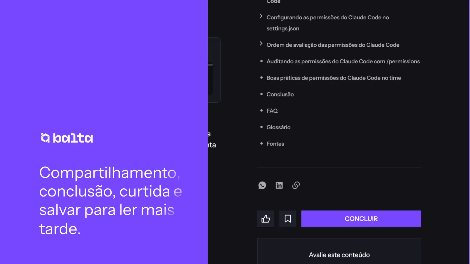 Compartilhamento, conclusão, curtida e salvar para ler mais tarde